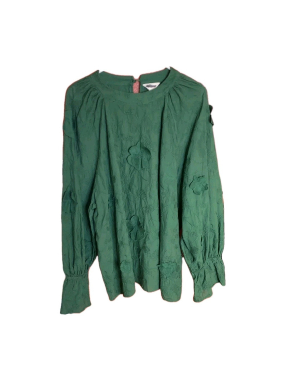 Cato Collection Blouse Womens 26/28 Green Embroidered Floral Boho Peasant Top